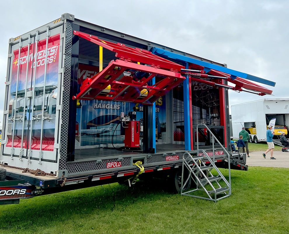 Left side view of Schweiss Container fitted with Schweiss Doors