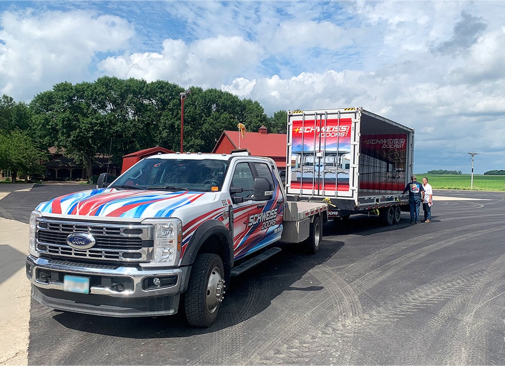 Schweiss container loaded and ready to travel to a show