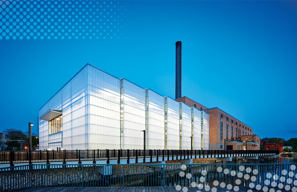 Wide shot of the Beloit College Powerhouse fitted with a Schweiss bifold door