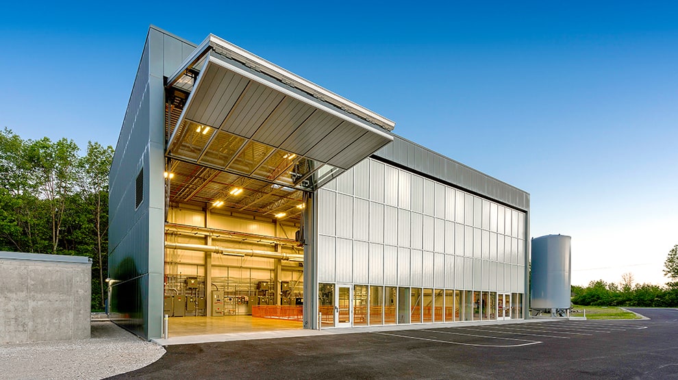 Schweiss industrial fold up door installed on Fermilab building shown open Schweiss industrial fold up door installed on Fermilab building shown open