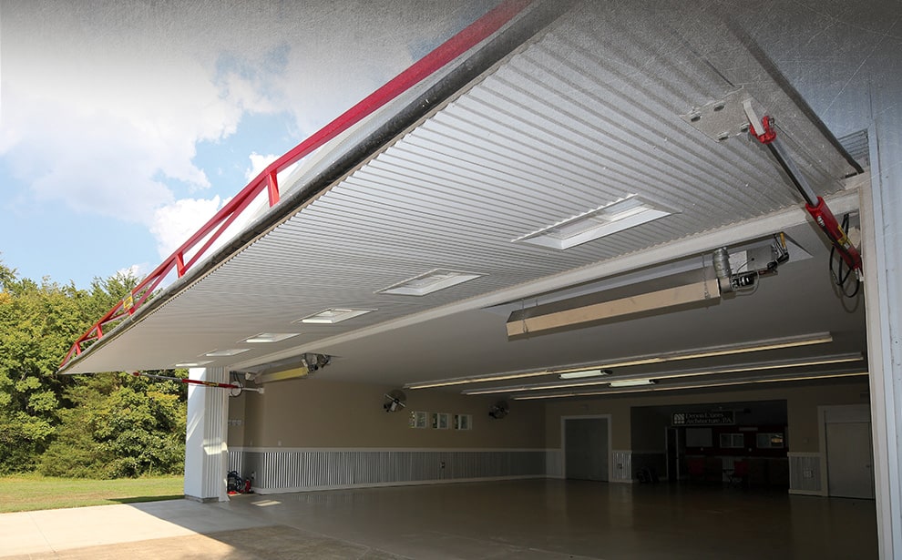 Montana hydraulic door by Schweiss installed on garage